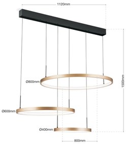 Lustra LED suspendata cu 3 inele SPHERE aurie