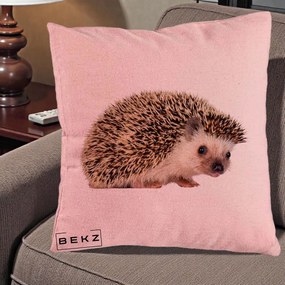 Perna Decorativa Arici Fotorealist, 40x40 cm, Roz, Husa Detasabila, Perna Inclusa, BEKZ®