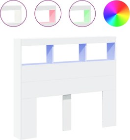 vidaXL Tăblie cu dulap și LED, alb, 120x17x102 cm