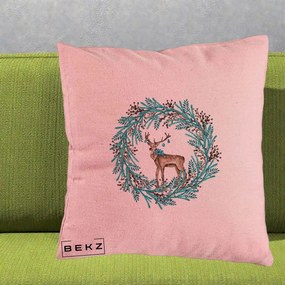 Perna Decorativa Coroana Turcoaz cu Ren, 40x40 cm, Roz, Husa Detasabila, Perna Inclusa, BEKZ®
