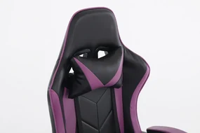 Scaun gaming, masaj în perna lombară, suport picioare, piele ecologica, Negru/Mov