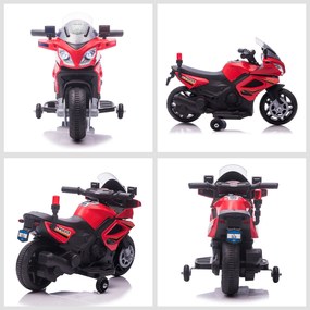 HOMCOM Motocicleta electrica pentru copii, cu sirena de politie si faruri, Viteza 3km/h si Baterie 6V Reincarcabila, 69x39x43cm, Rosu