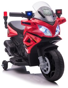 HOMCOM Motocicleta electrica pentru copii, cu sirena de politie si faruri, Viteza 3km/h si Baterie 6V Reincarcabila, 69x39x43cm, Rosu