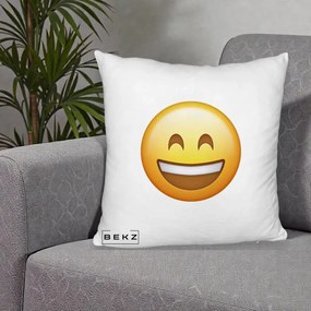 Perna Decorativa Emoji Zambet Mare, 40x40 cm, Alb Pufos, Husa Detasabila, Perna Inclusa, BEKZ®