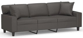 3153068 vidaXL Canapea cu 3 locuri, perne&pernuțe gri 180 cm piele ecologică