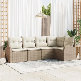 vidaXL Set de canapele pentru grădină cu pernă 5 pcs Bej Rattan poli