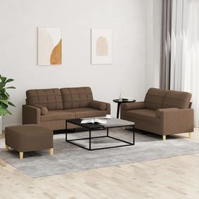 vidaXL Set de canapele cu perne, 3 piese, maro, textil