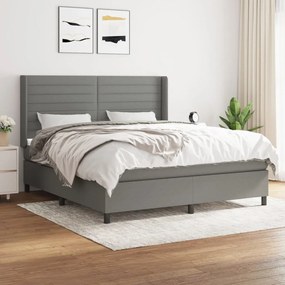 vidaXL Pat continental cu saltea, gri închis, 160x200 cm, țesătură