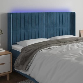 3124356 vidaXL Tăblie de pat cu LED, albastru închis, 203x16x118/128cm catifea