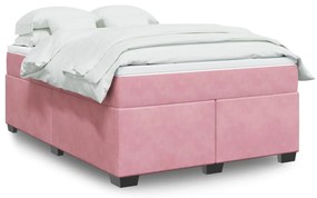 vidaXL Pat box spring cu saltea, roz, 140x190 cm, catifea