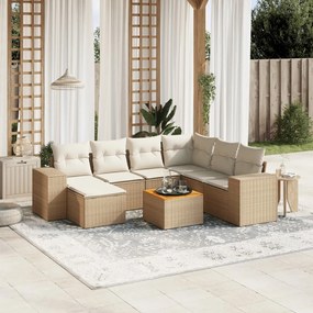 vidaXL Set canapele de grădină, 8 piese, cu perne, bej, poliratan