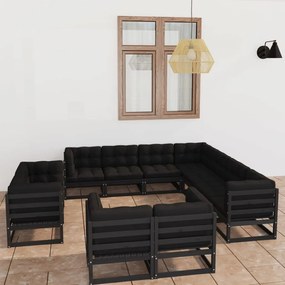 3076998 vidaXL Set mobilier grădină cu perne, 11 piese, lemn masiv de pin