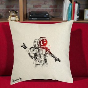 Perna Decorativa Astronaut Rock Sketching, 40x40 cm, Ecru, Husa Detasabila, Perna Inclusa, BEKZ®
