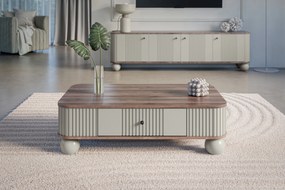 Măsuță de cafea Vesper 103x60 cm cu sertar - kasmir / nuc / mânere negre / picioare sferice