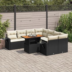 3327129 vidaXL Set mobilier de grădină cu perne, 9 piese, negru, poliratan