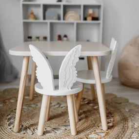 Set masuta patrata roz si 2 scaunele ingeras albe