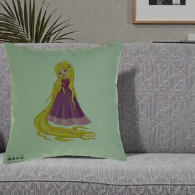 Perna Personalizata Rapunzel Par Lung Floral, 40x40 cm, Verde, Husa Detasabila, Perna Inclusa, BEKZ®