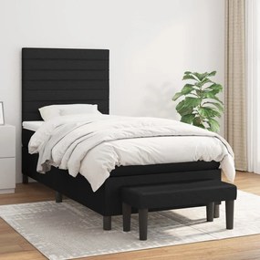 vidaXL Pat box spring cu saltea, negru, 90x200 cm, textil