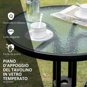 Set de Gradina din 3 Piese din Metal Outsunny, Salon in aer liber cu 2 Scaune Pliante si Masuta pentru Terasa si Bistro, Negru
