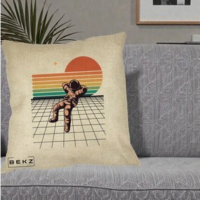 Perna Decorativa Astronaut Retro Space, 40x40 cm, Crem, Husa Detasabila, Perna Inclusa, BEKZ®