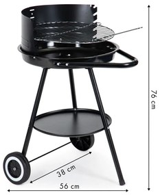 Görgős kerti grill állítható rácsmagassággal