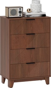 HOMCOM Comodă 4 sertare mobilier de depozitare vintage cu mânere din metal, 60 x 36 x 90 cm, efect lemn maro | Aosom Romania