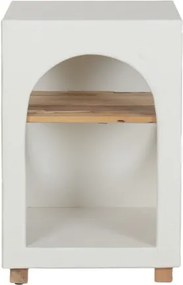Măsuță laterală din lemn reciclat și beton decorativ, finisaj hormigón alb, 40 x 40 x 60 cm, „Form"