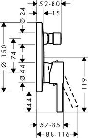 Baterie cada/dus incastrata, Hansgrohe Zesis S, negru mat, 74415670