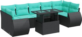 vidaXL Set mobilier grădină perne 8 piese negru, poliratan/lemn acacia