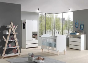 Set Complet Mobilier Kiddy pentru Camera Bebelușului – Pătuț 60x120 cm, Comodă, Masă de Înfășat, Dulap 2 Uși &amp; Bibliotecă – Alb – Vipack
