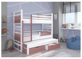 Pat Supraetajat 3 Persoane Cu Saltea HIPPO Roz/Alb 80x180cm