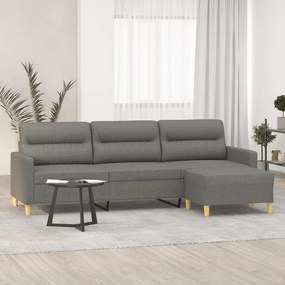 3153430 vidaXL Canapea cu 3 locuri și taburet, gri închis, 210 cm, textil