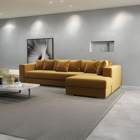 Colțar extensibil dumonde cu ladă de depozitare si sezut confortabil din spuma high-density, Gloria Royal Mustar II 320x183 cm