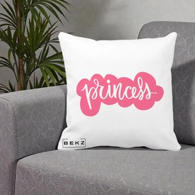 Perna Decorativa Princess Text Roz, 40x40 cm, Alba Mata, Husa Detasabila, Perna Inclusa, BEKZ®