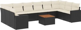 vidaXL Set canapele de grădină cu perne, 11 piese, negru, poliratan