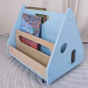 Biblioteca Montessori cu roti, in forma de casuta BOOKY Pearl Albastru