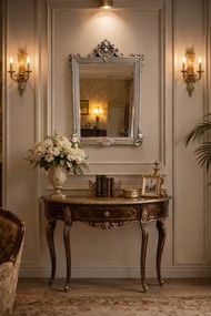 Oglindă decorativă de perete, ramă argintie, 60x90 cm