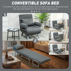 HOMCOM Fotoliu Pat 3 în 1 cu Spătar Reclinabil pe 5 Nivele, din Țesătură Efect de In, 73x78x81 cm, Gri Închis | Aosom Romania