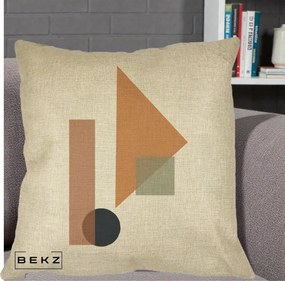 Perna Decorativa Geometric Bauhaus Triunghi, 40x40 cm, Crem, Husa Detasabila, Perna Inclusa, BEKZ®