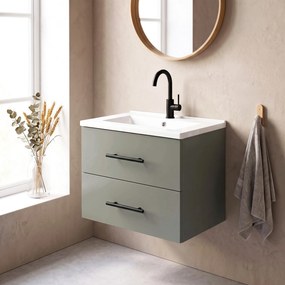 HOMCOM Dulap pentru Baie cu Lavoar din Ceramică, 2 Sertare, 61 x 40 x 48 cm, Verde | Aosom Romania