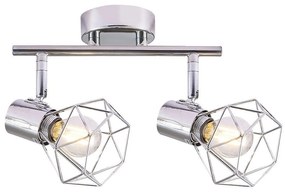 Lustră Rustică cu 2 Brațe, Argintiu – Soclu E14, Design din Metal, 370×100×190 mm