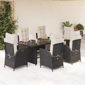 3213350 vidaXL Set mobilier de grădină cu perne, 7 piese, negru, poliratan