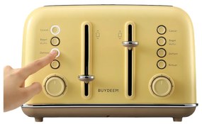Prajitor de paine BUYDEEM DT640E, 1800W, 4 felii, 7 programe automate, 7 trepte de prajire, Indicatori LED, Tava firimituri, Pop-up inalt, Galben