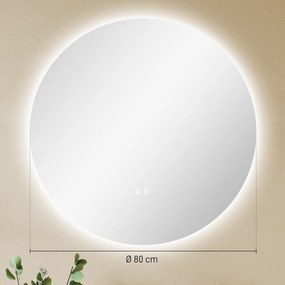 Kleankin Oglinda de Baie Rotunda cu Lumina LED in 3 Culori si intrerupatoare Touch, Ø70x3.5 cm, Transparent | Aosom Romania