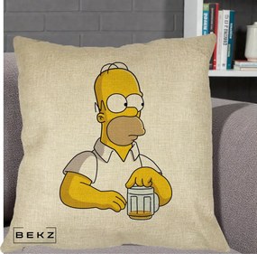 Perna Personalizata Homer Simpson cu Bere, 40x40 cm, Crem, Husa Detasabila, Perna Inclusa, BEKZ®