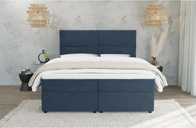 Pat boxspring albastru închis cu spațiu de depozitare 180x200 cm Rico – Ropez