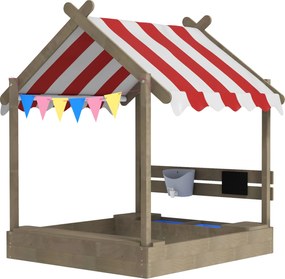 Outsunny Cutie de nisip cu protecție solară, design casă de joacă, cu set de jucării, lemn masiv tratat, 124 x 116 x 146 cm, Gri | Aosom Romania