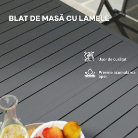 Outsunny Masă Extensibilă pentru Grădină din Aluminiu și Blat cu Șipci, 160/220x90x73 cm, Gri | Aosom Romania