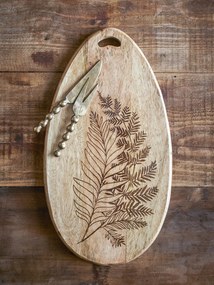 Platou de servire oval din lemn de mango, cu model gravat, natur , 40x21,5x2 cm, „Moya"