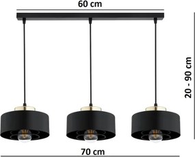 Brilagi - Lustră suspendată pe cablu SPRING 3xE27/60W/230V negru/auriu